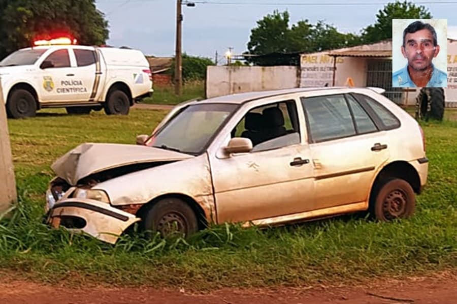 Em Sidrolândia, homem de 54 anos morre ao colidir com veículo Gol em poste
