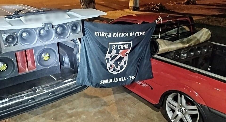 Veículos com caixas de som são apreendidos e dois homens detidos por perturbação do sossego em Sidrolândia
