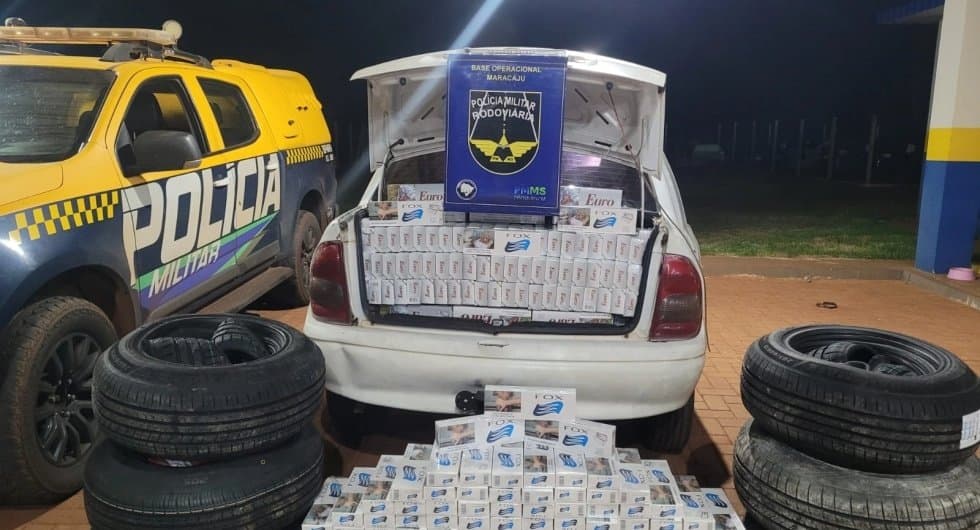 Polícia apreende cigarros e pneus contrabandeados durante fiscalização na MS-162