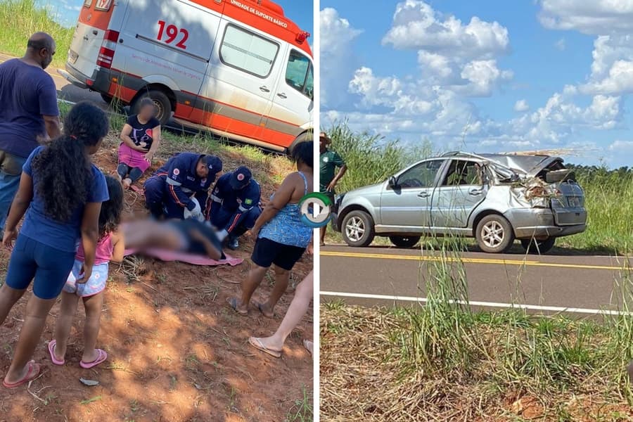 SAMU socorre mulheres em capotamento na MS-162 entre Sidrolândia e Dois Irmãos do Buriti