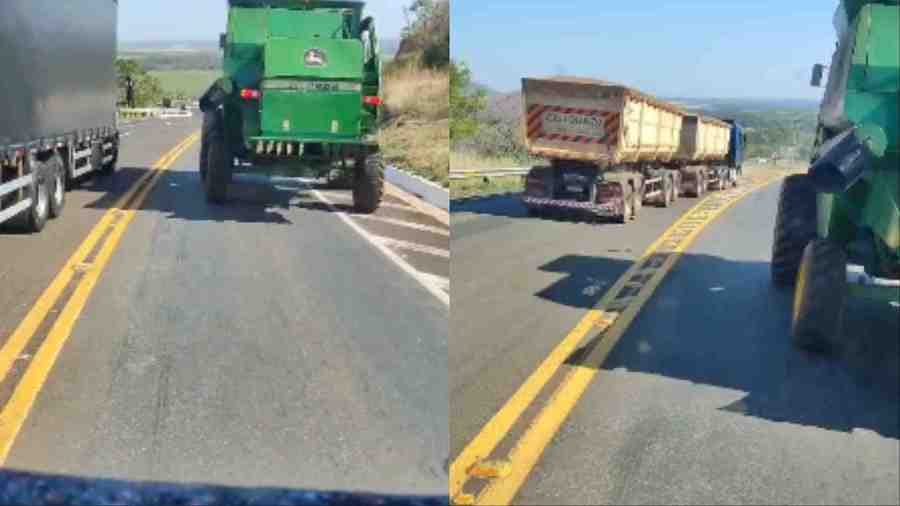 Motorista grava vídeo de maquinário agrícola a 10 km/h em rodovia e registra imprudências na BR-060
