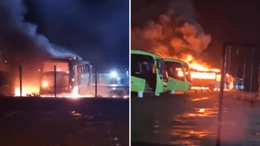 Corpo de Bombeiros é mobilizado após dois ônibus pegarem fogo em Sidrolândia