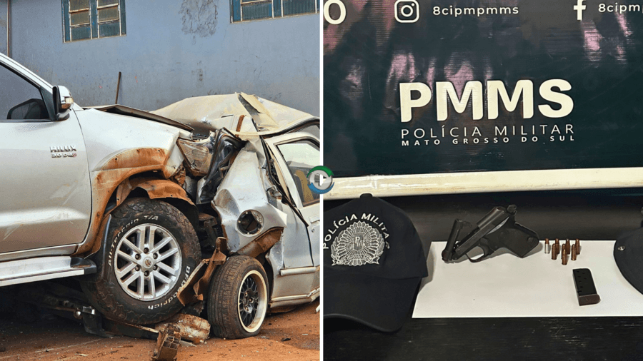 PM apreende pistola e munições escondidas em Hilux que provocou acidente em Sidrolândia