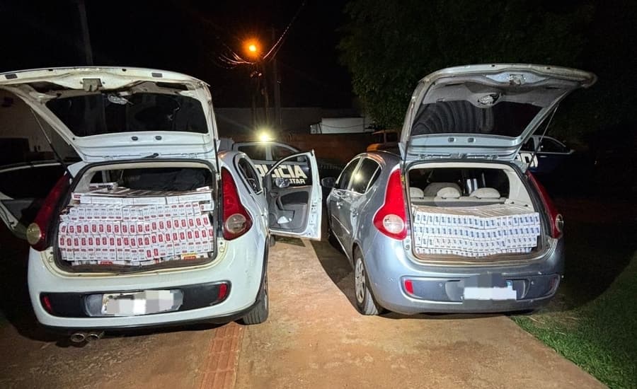Veículos carregados com cigarros contrabandeados são apreendidos no centro de Sidrolândia pela PM