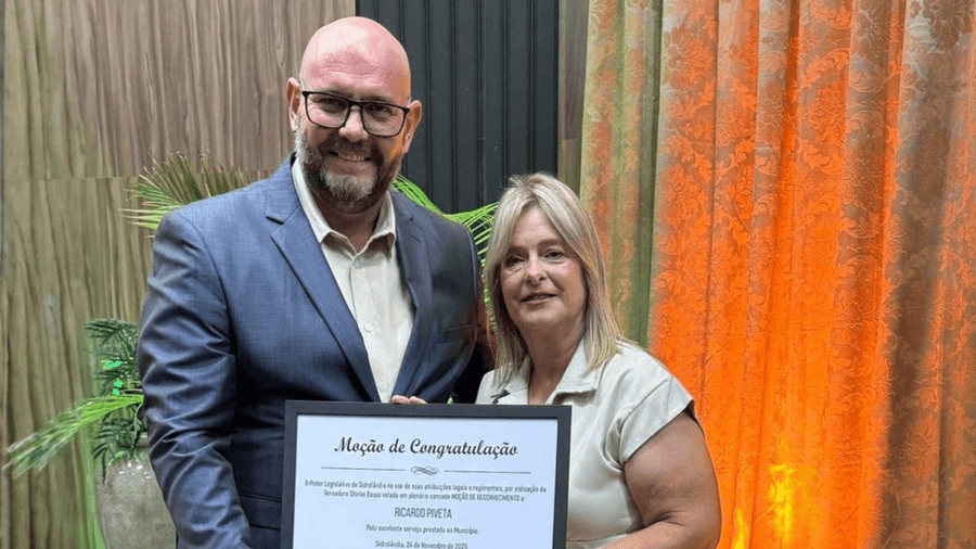 “Honra e gratidão”, destaca Ricardo Piveta ao ser homenageado na Câmara de Sidrolândia