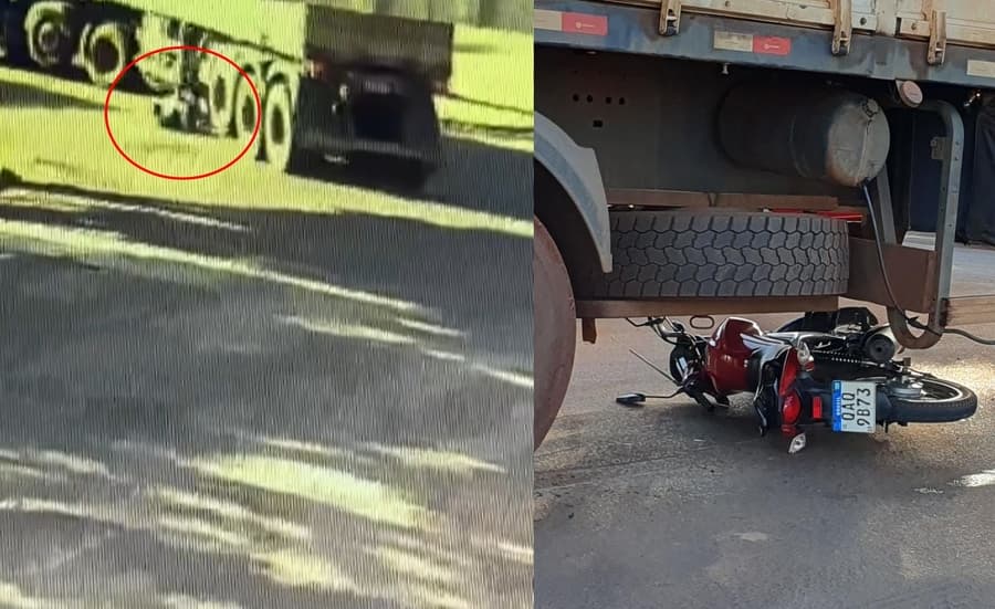Motociclista morre após ser atropelado por carreta no Centro de Sidrolândia