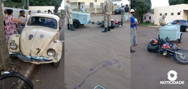 Motociclista fica ferido após colisão com fusca no Bairro São Bento