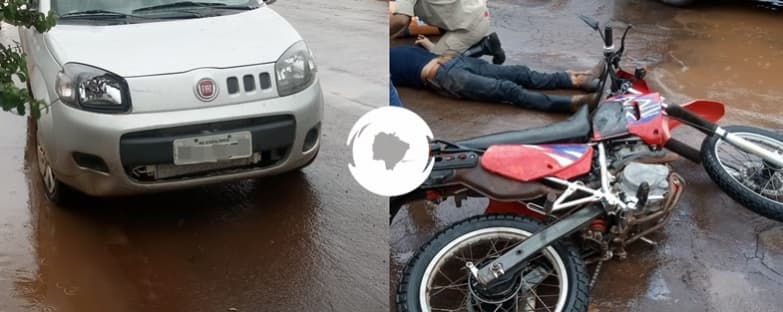 Colisão com Fiat Uno deixa motociclista ferido no centro da cidade