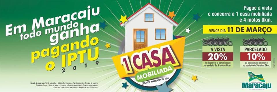 Prefeitura vai sortear uma casa mobiliada e sete motocicletas na premiação do IPTU 2019