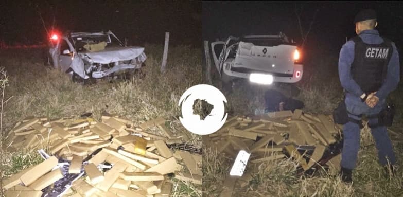 Após perseguição, traficante capota veículo roubado com mais de uma tonelada de drogas