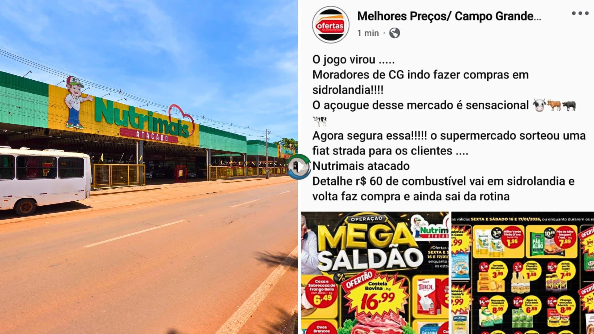 Páginas e grupos da Capital destacam preço baixo do Nutrimais e deslocamento para Sidrolândia