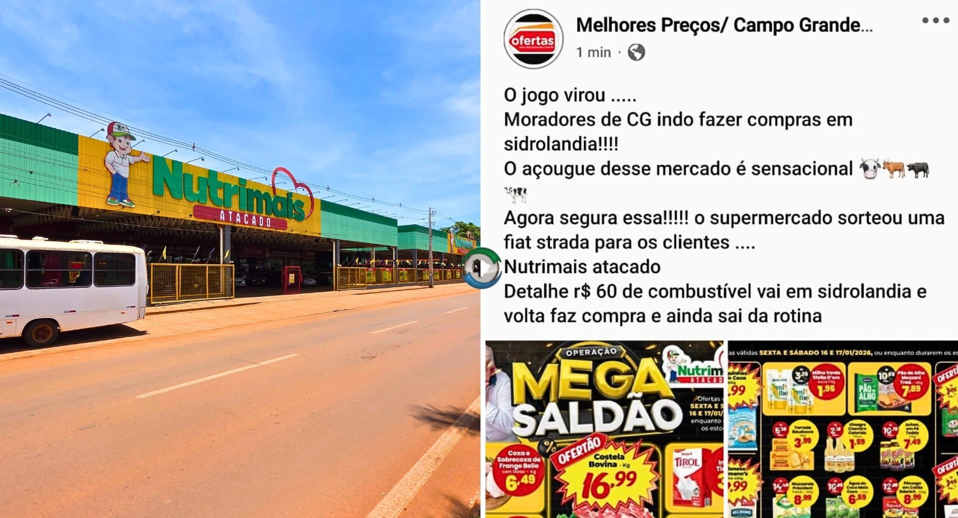 Páginas e grupos da Capital destacam preço baixo do Nutrimais e deslocamento para Sidrolândia