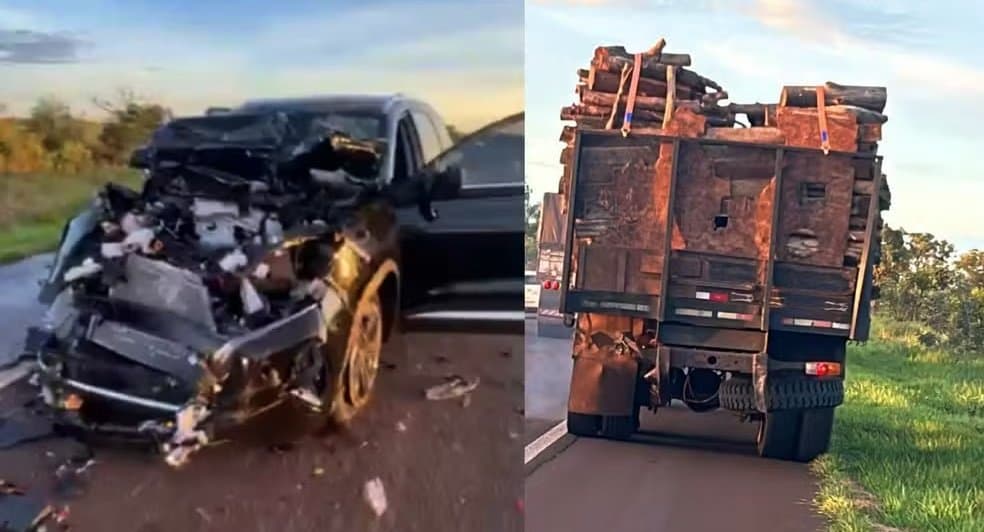 Motorista fica preso às ferragens após colidir na traseira de caminhão na BR-060